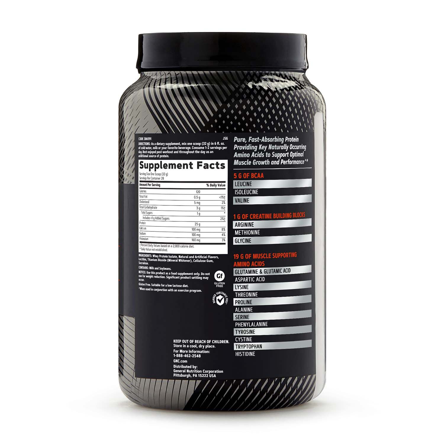 386591 GNC AMP Pure Whey Isolate Protein Vanilla Custard provides you